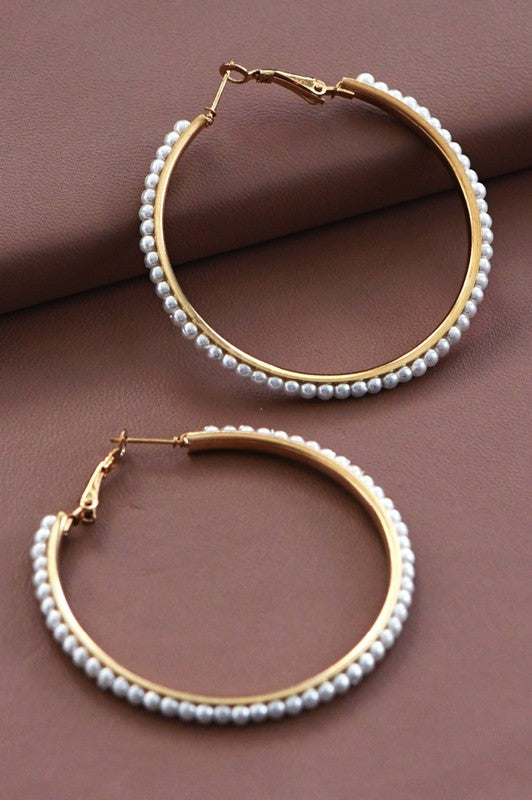 Beaded Hoop Earrings (Pearl)