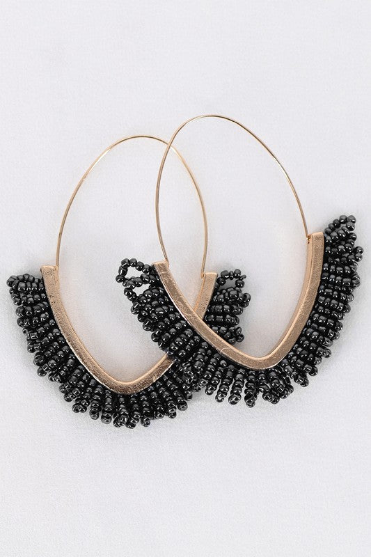 Beaded Hoop Earrings (Black)