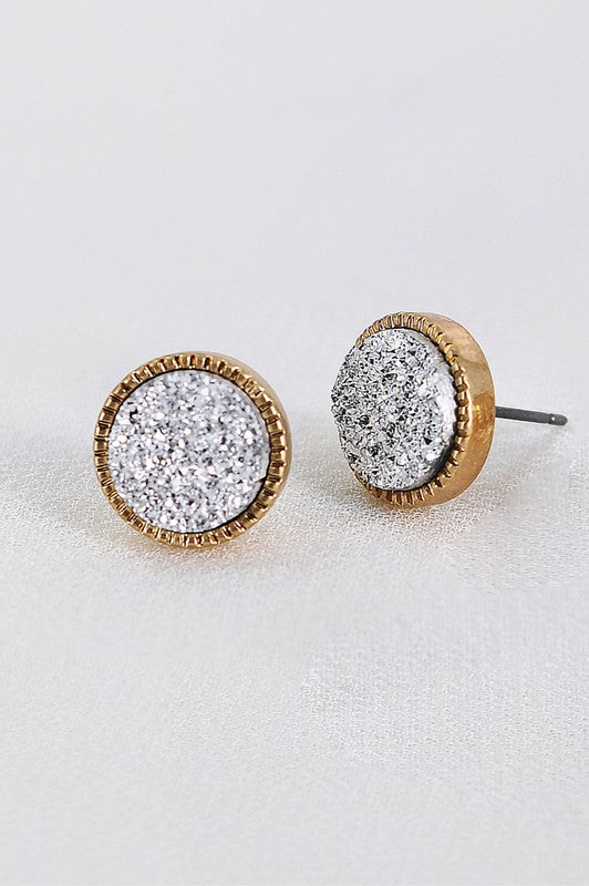 Faux Druzy Stud Earrings (Silver)